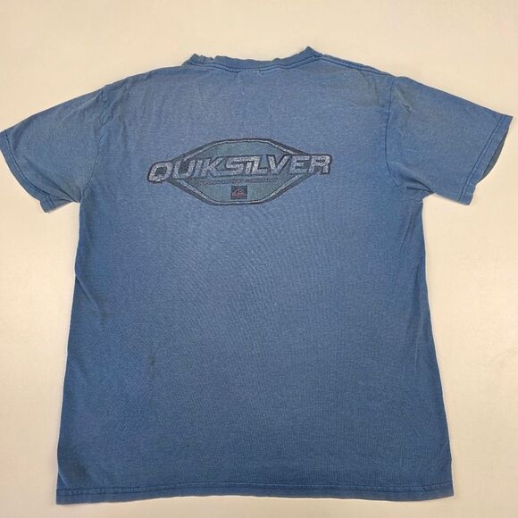 Vintage Y2K Quicksilver Blue Distressed Tshirt Mens Size Large Skate Grunge - Picture 1 of 8